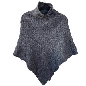 Aran Crafts Ireland Merino Wool Cable Knit Poncho Sweater Charcoal Grey S/M